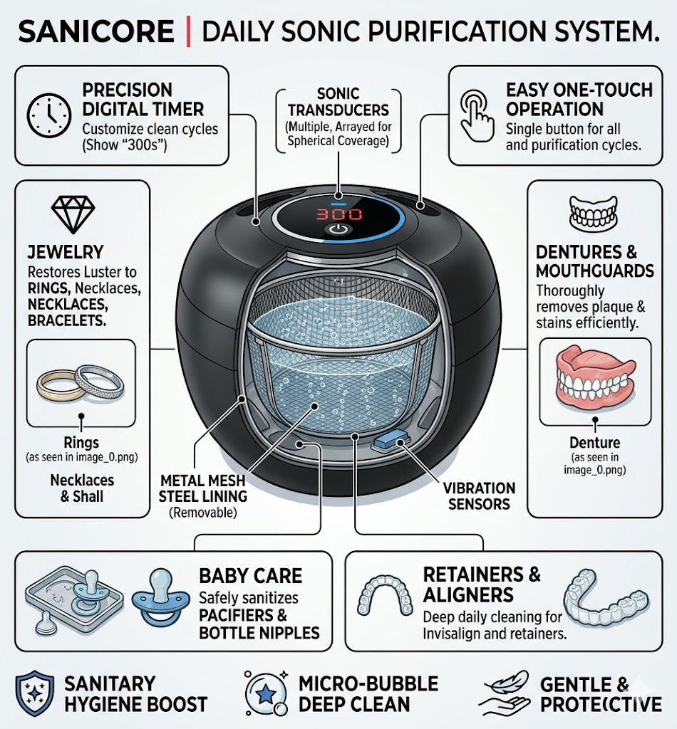 SaniCore Professional Ultrasonic Cleaner & UV-C Sanitizer